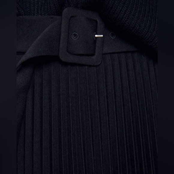 ZARA Pleated Black Belted midi skirt - Picture 3 of 9